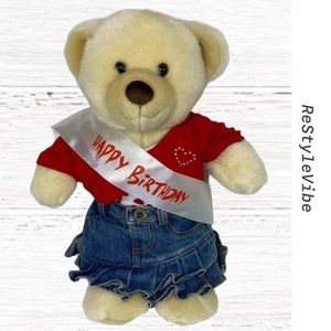 Build-A-Bear Stuffed Plush Bear Happy Birthday Sash Outfit Shirt Jean Skirt BAB